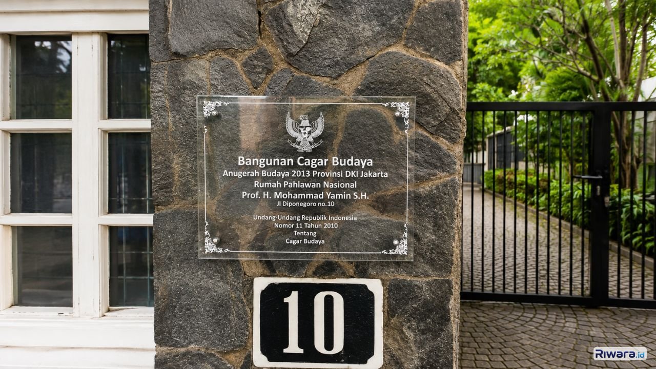 Rumah peninggalan Mohammad Yamin di Jalan Diponegoro Nomor 10, Menteng, Jakarta Pusat, yang disebut pernah memperoleh penghargaan terkait cagar budaya sebelum kemudian terlibat dalam sengketa pembiayaan.